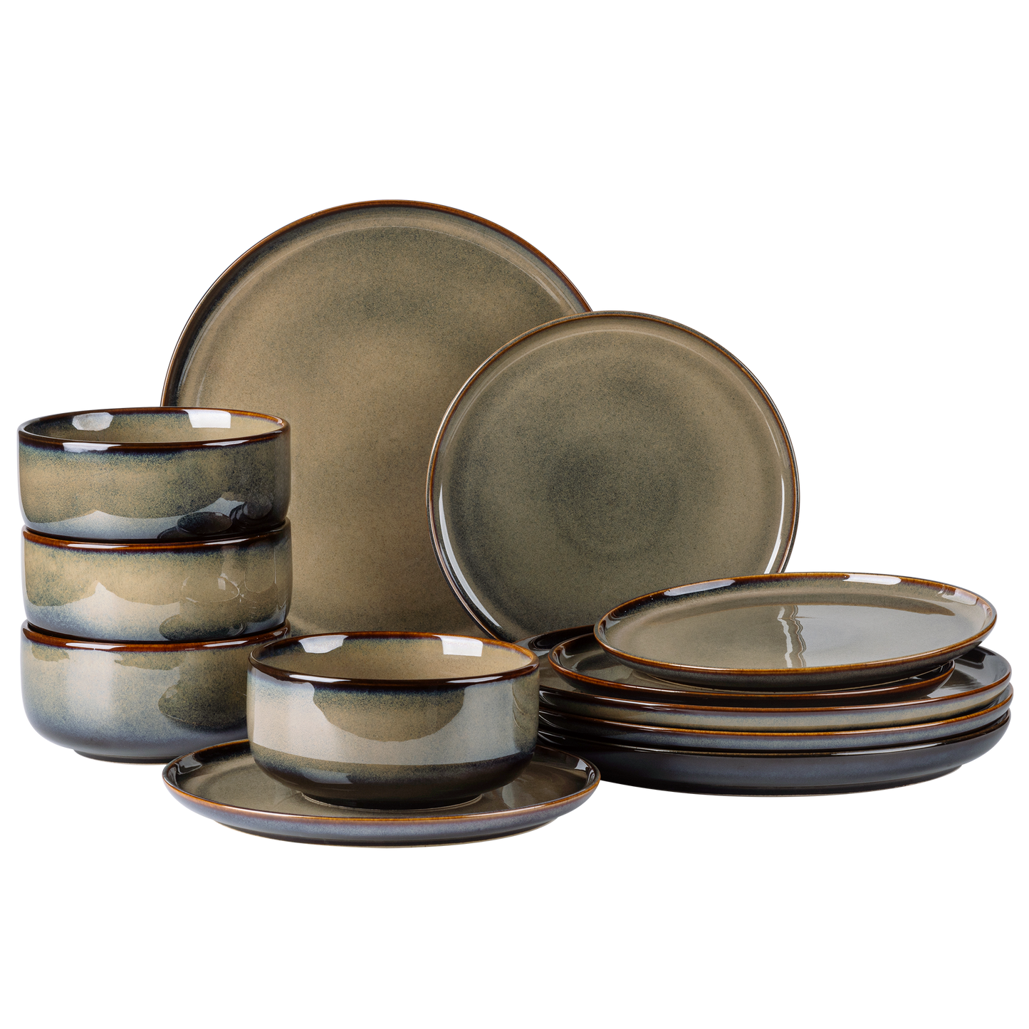 TheTerra Ceramic Dinnerware Sets for 4, 12 Pieces Handmade Reactive Glaze Plates and Bowls Set, Scratch Resistant Dish Set, Oven & Microwave & Dishwasher Safe