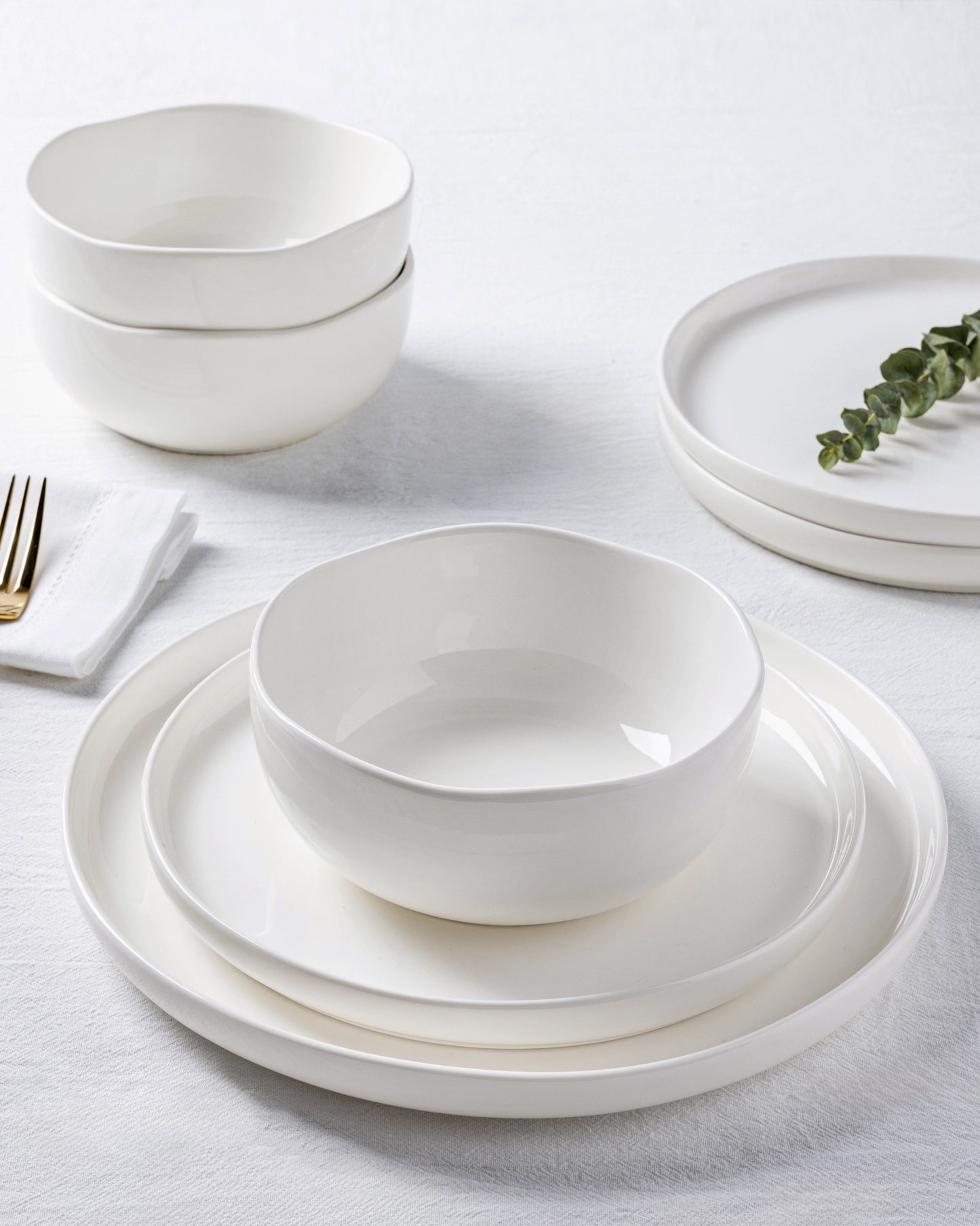 TheTerra Ceramic Dinnerware Sets for 4, 12 Pieces Porcelain Lightweight Plates and Bowls Sets, Scratch Resistant Dish Set, Oven & Microwave & Dishwasher Safe, Angel White