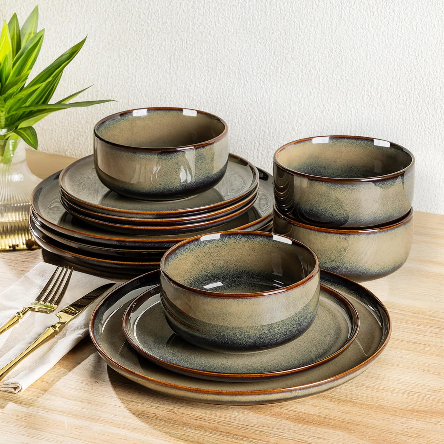 TheTerra 407 Dinnerware Sets for 4,Coca Mocha
