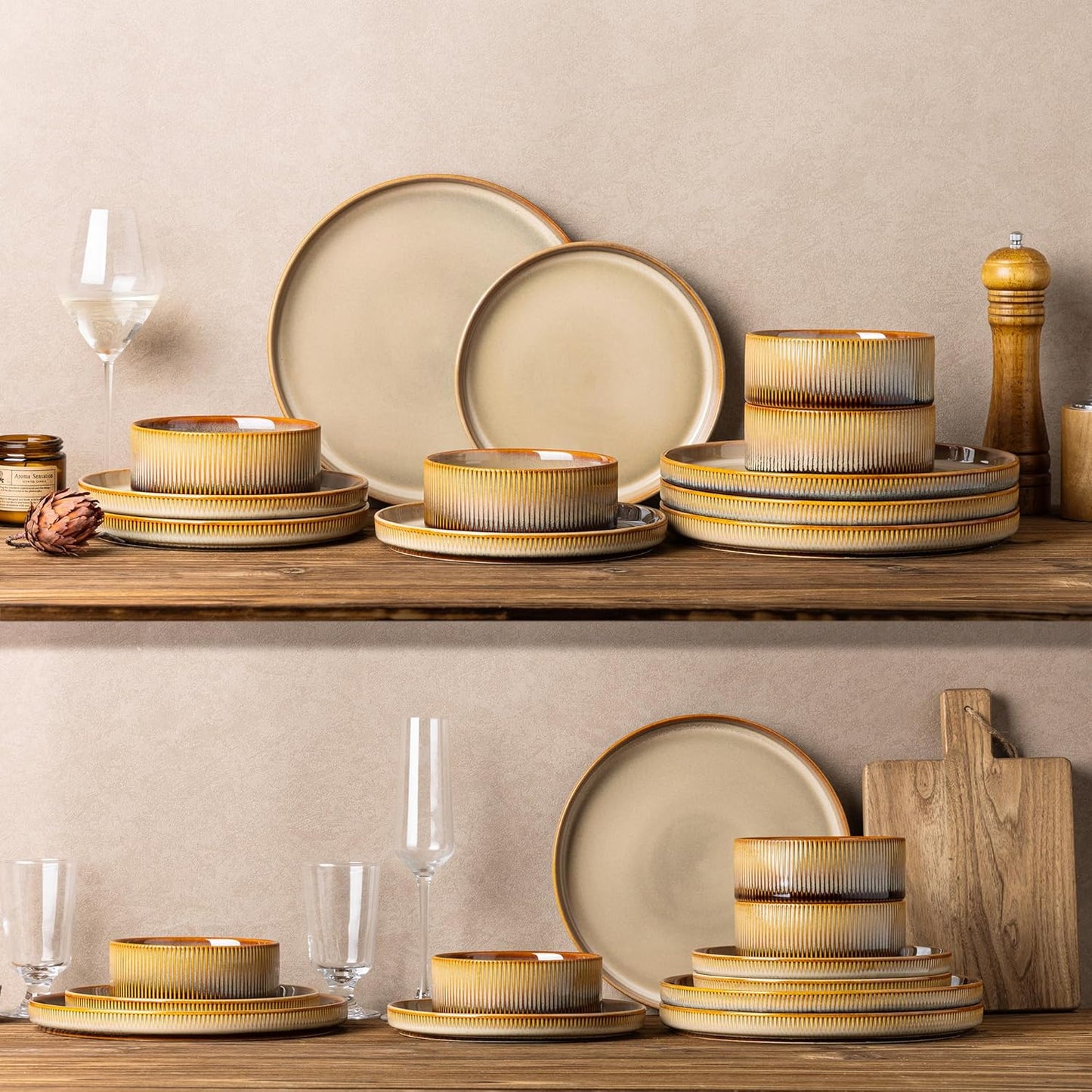 TheTerra 401 Dinnerware Sets for 4,Creamy Amber