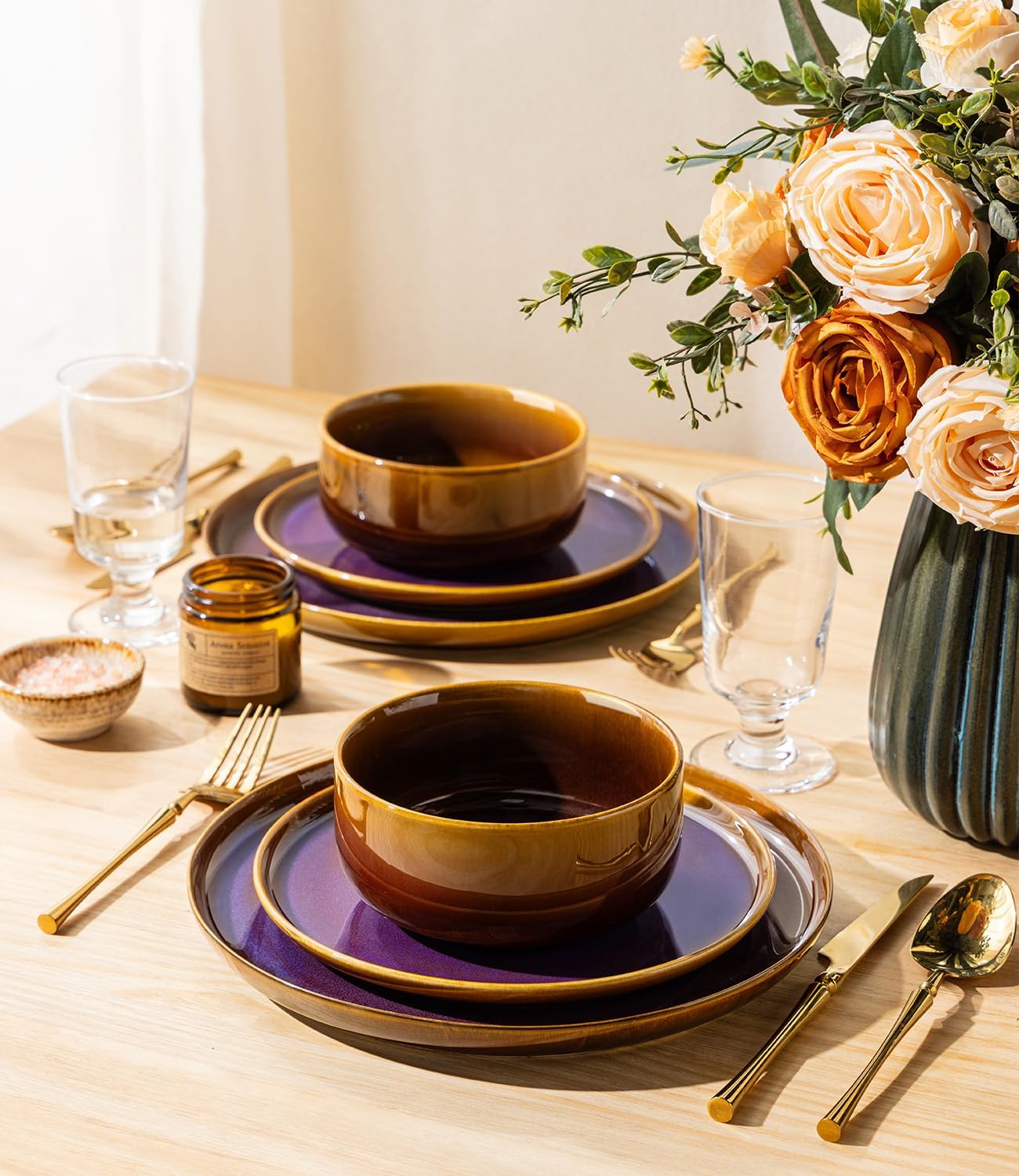TheTerra 407  Dinnerware Sets for 4,Amber Amethyst