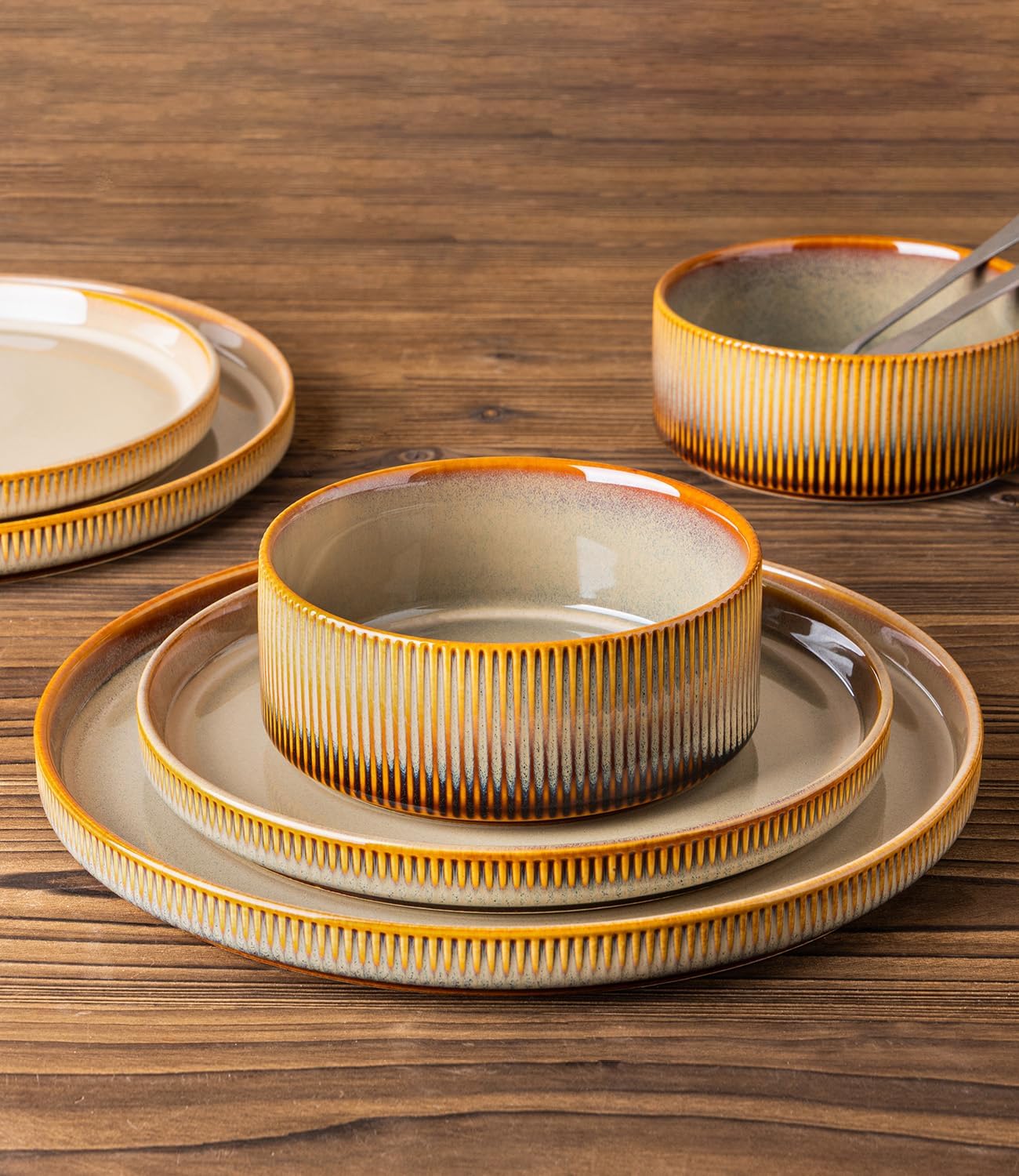 TheTerra 401 Dinnerware Sets for 4,Creamy Amber