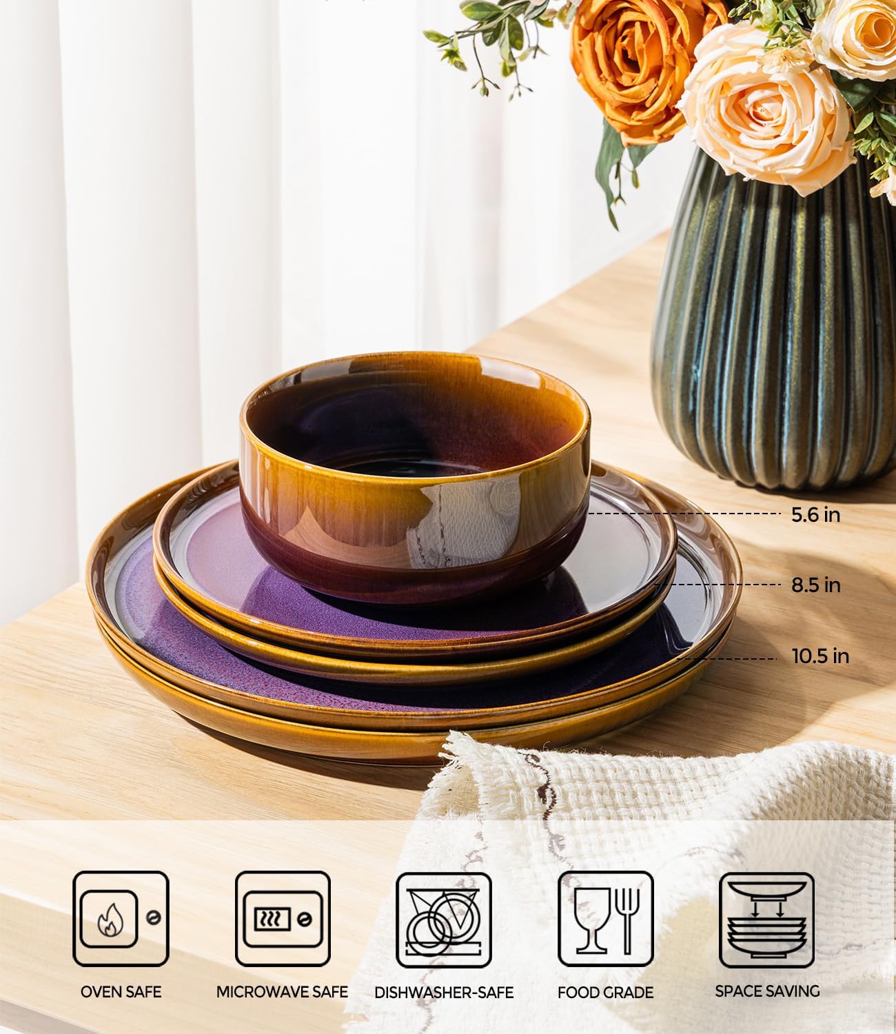 TheTerra 407  Dinnerware Sets for 4,Amber Amethyst