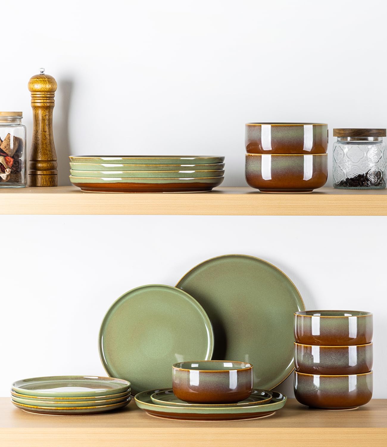 TheTerra 407  Dinnerware Sets for 4,Sage Umber