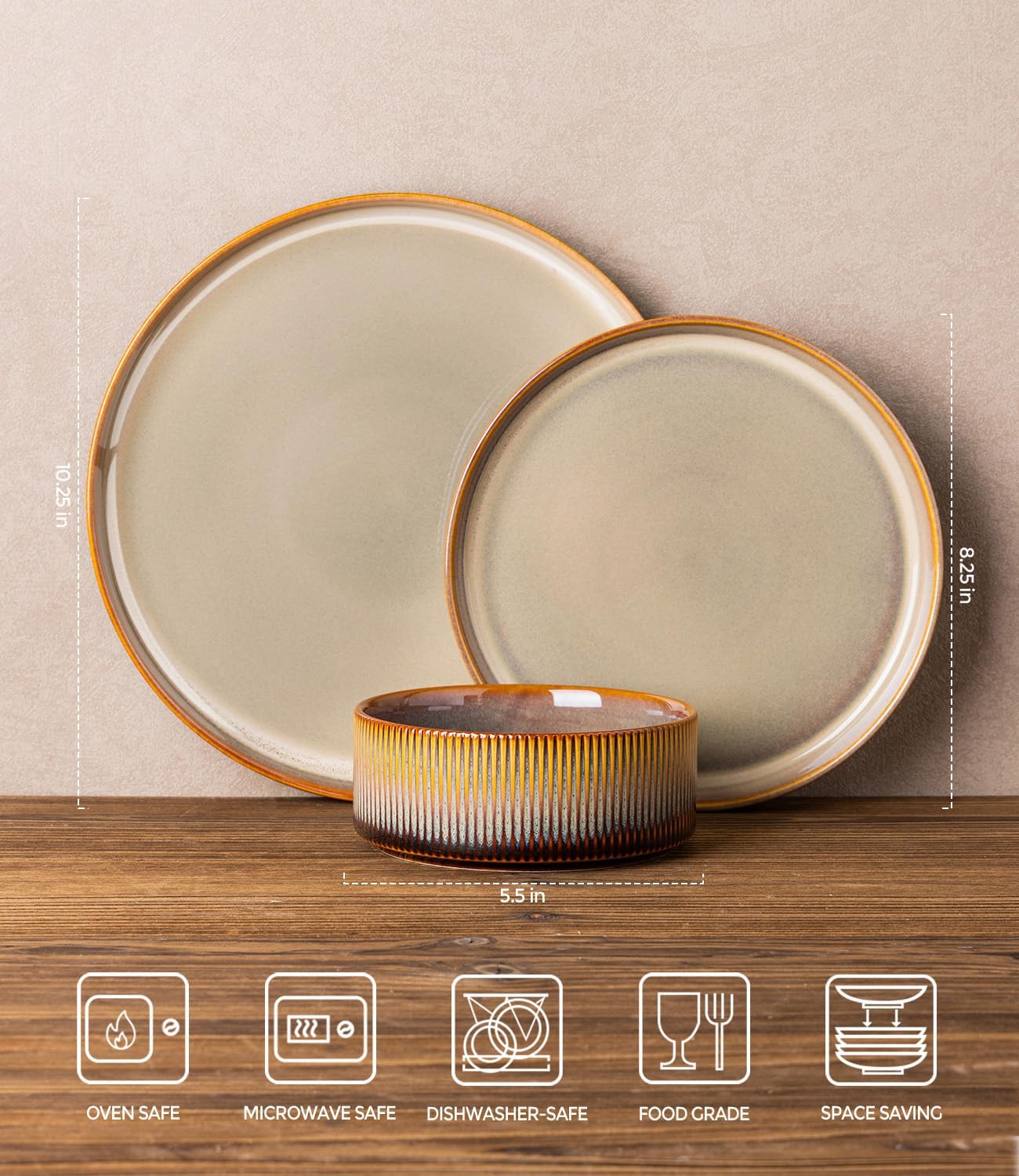 TheTerra 401 Dinnerware Sets for 4,Creamy Amber