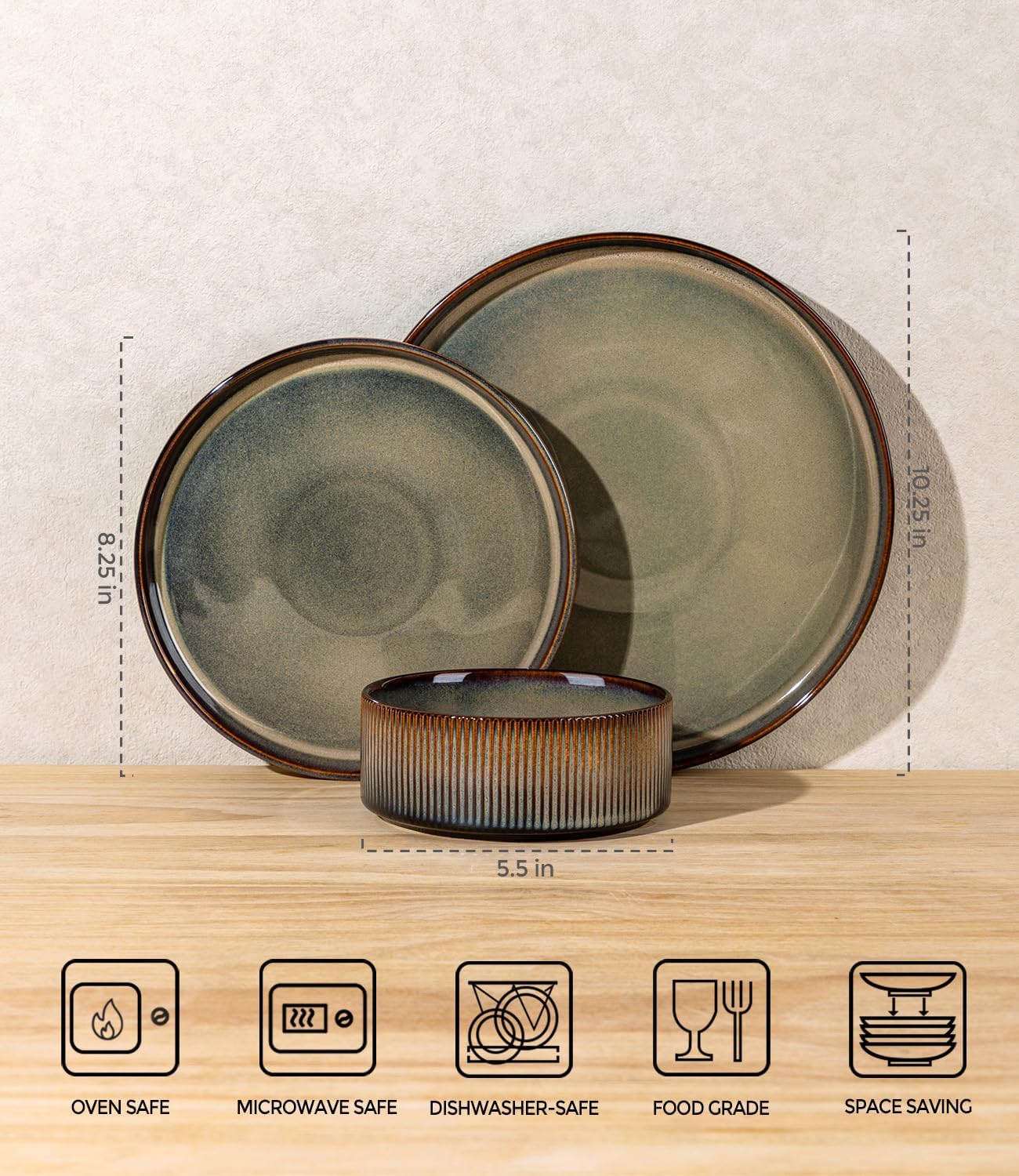 TheTerra 401 Dinnerware Sets for 4,Coca Mocha