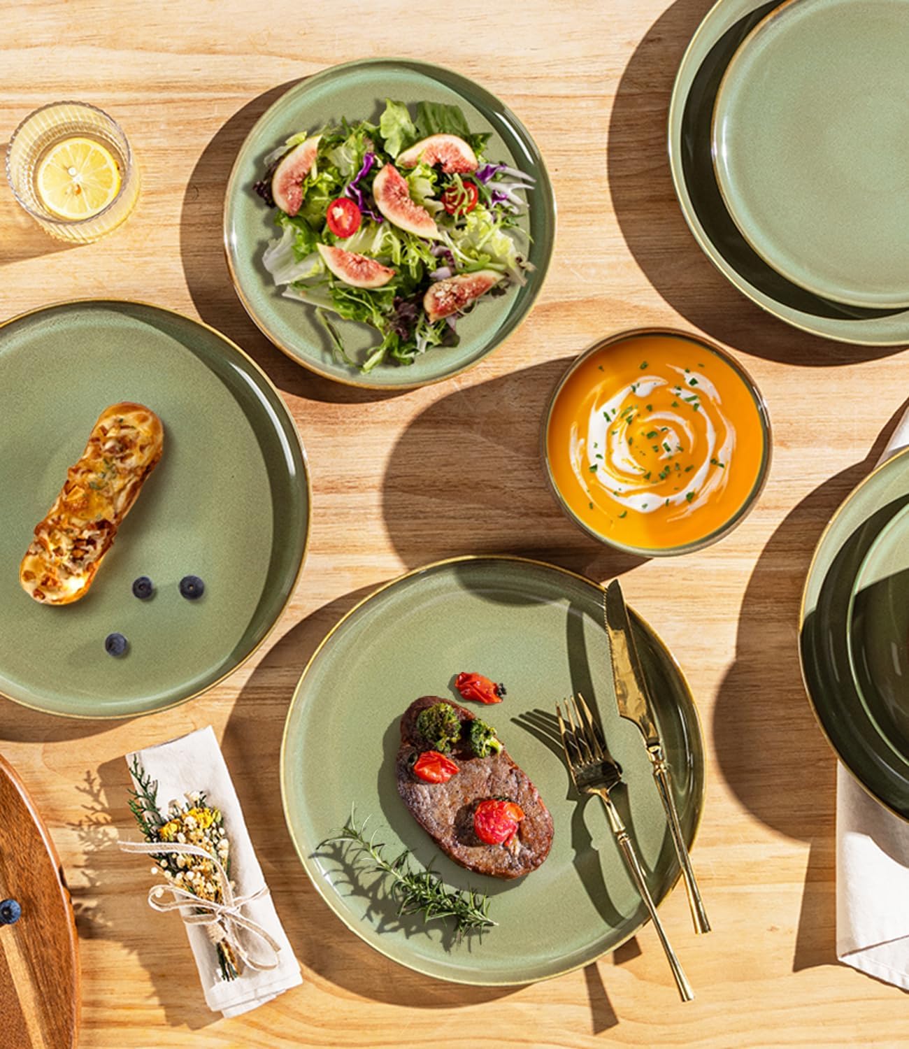 TheTerra 407  Dinnerware Sets for 4,Sage Umber