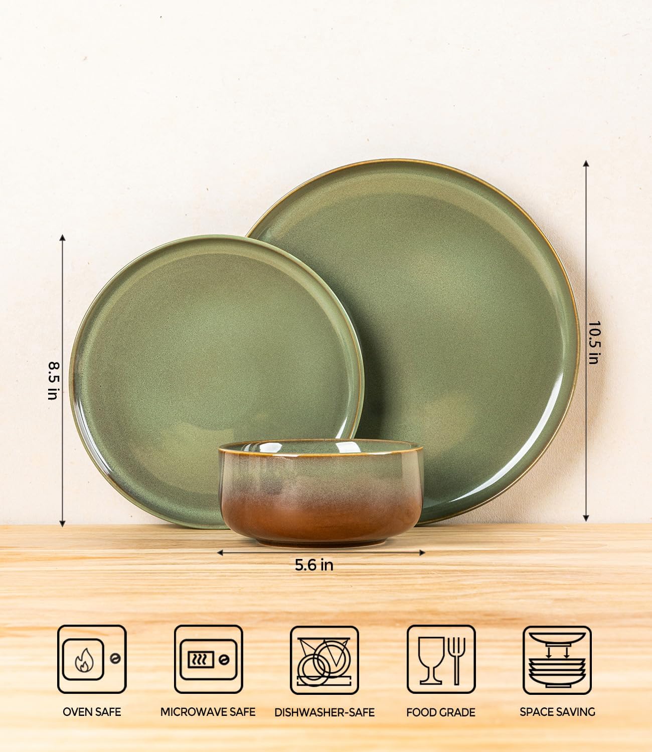 TheTerra 407  Dinnerware Sets for 4,Sage Umber