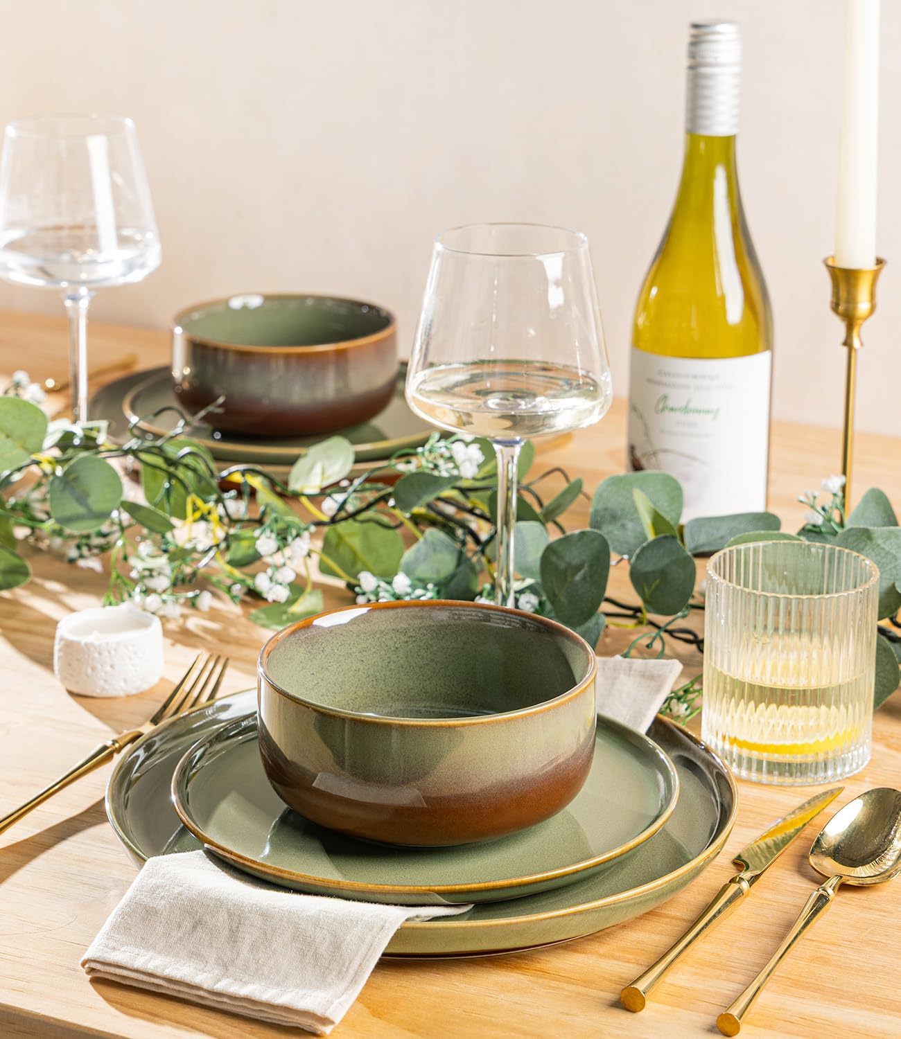 TheTerra 407  Dinnerware Sets for 4,Sage Umber