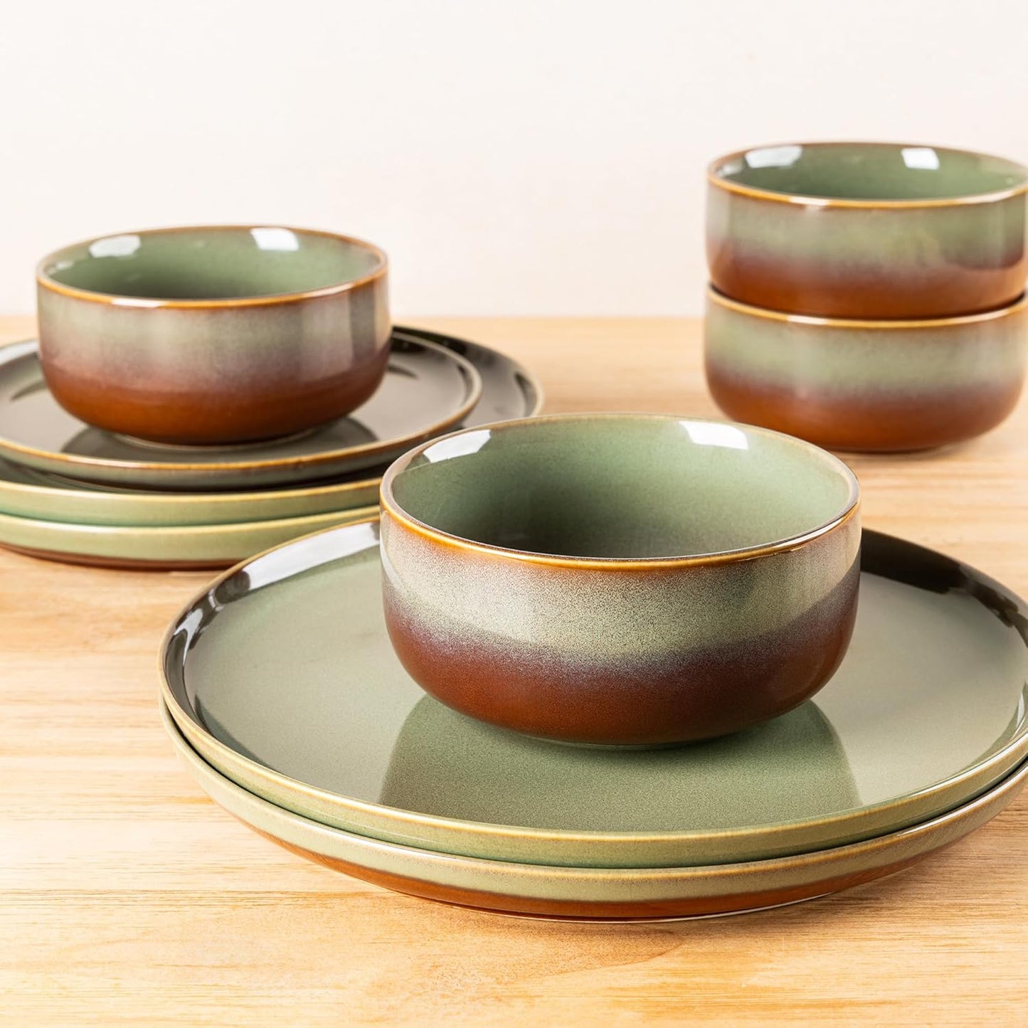 TheTerra 407  Dinnerware Sets for 4,Sage Umber