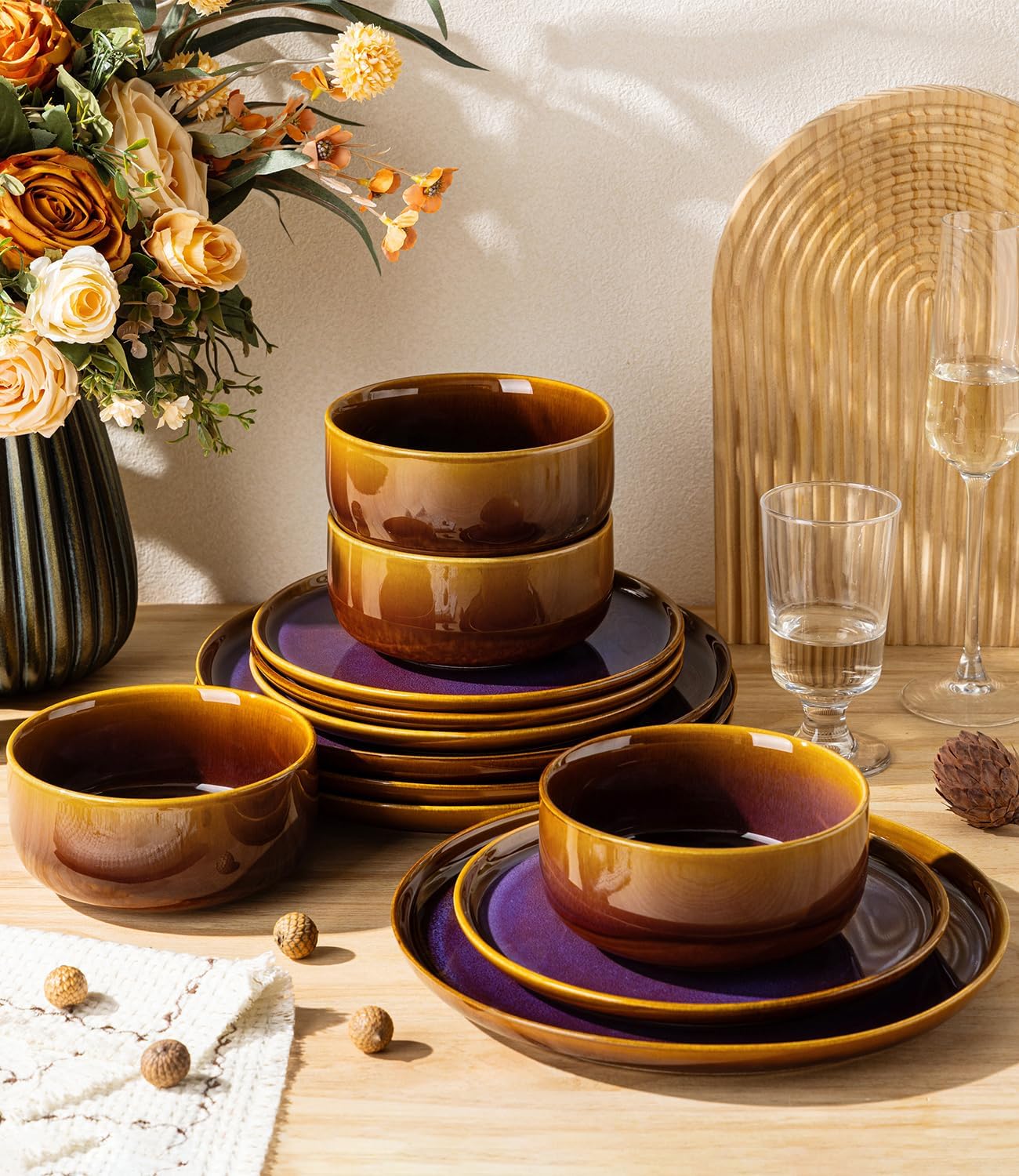 TheTerra 407  Dinnerware Sets for 4,Amber Amethyst