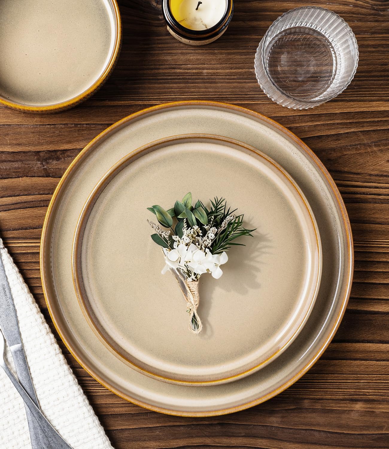 TheTerra 401 Dinnerware Sets for 4,Creamy Amber