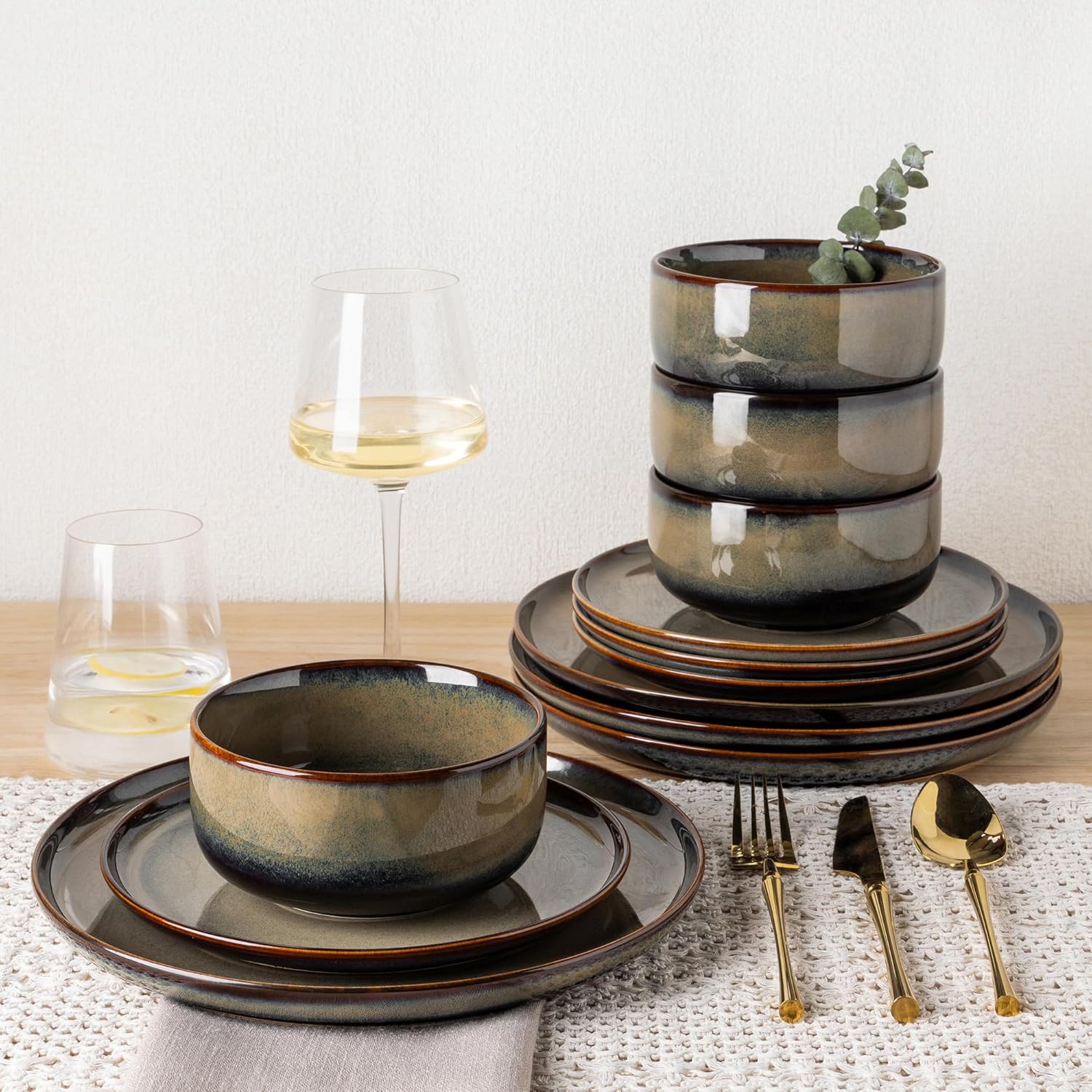 TheTerra 407 Dinnerware Sets for 4,Coca Mocha