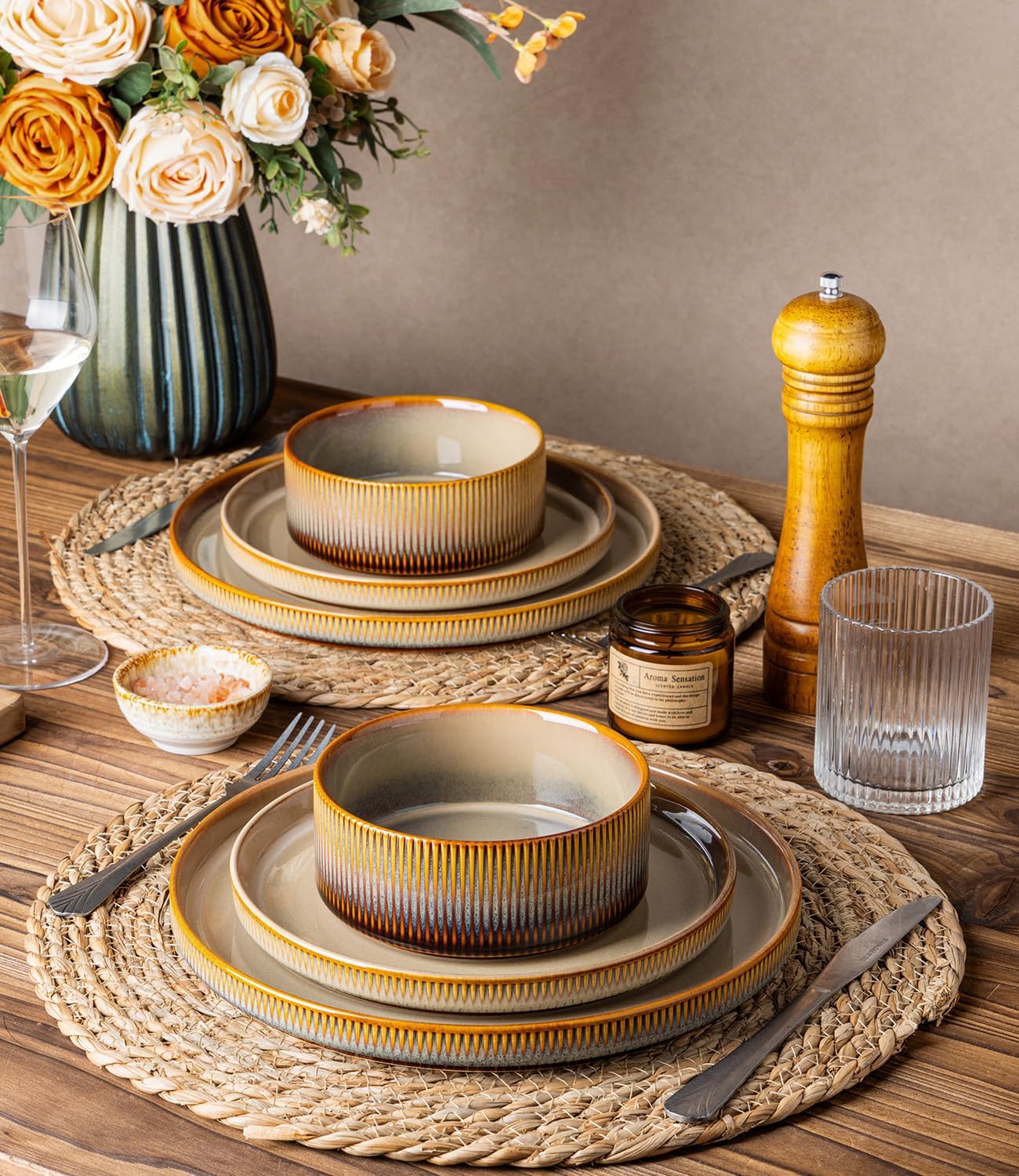 TheTerra 401 Dinnerware Sets for 4,Creamy Amber