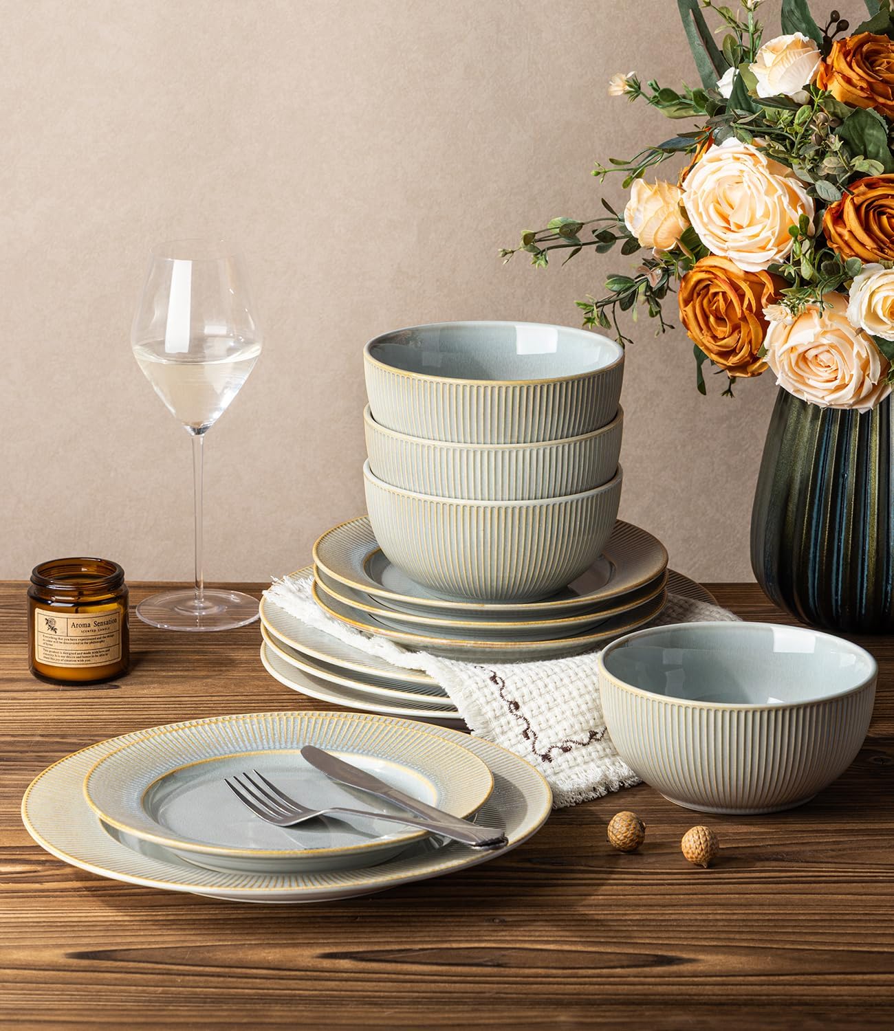 TheTerra 409  Dinnerware Sets for 4,Desert Sage