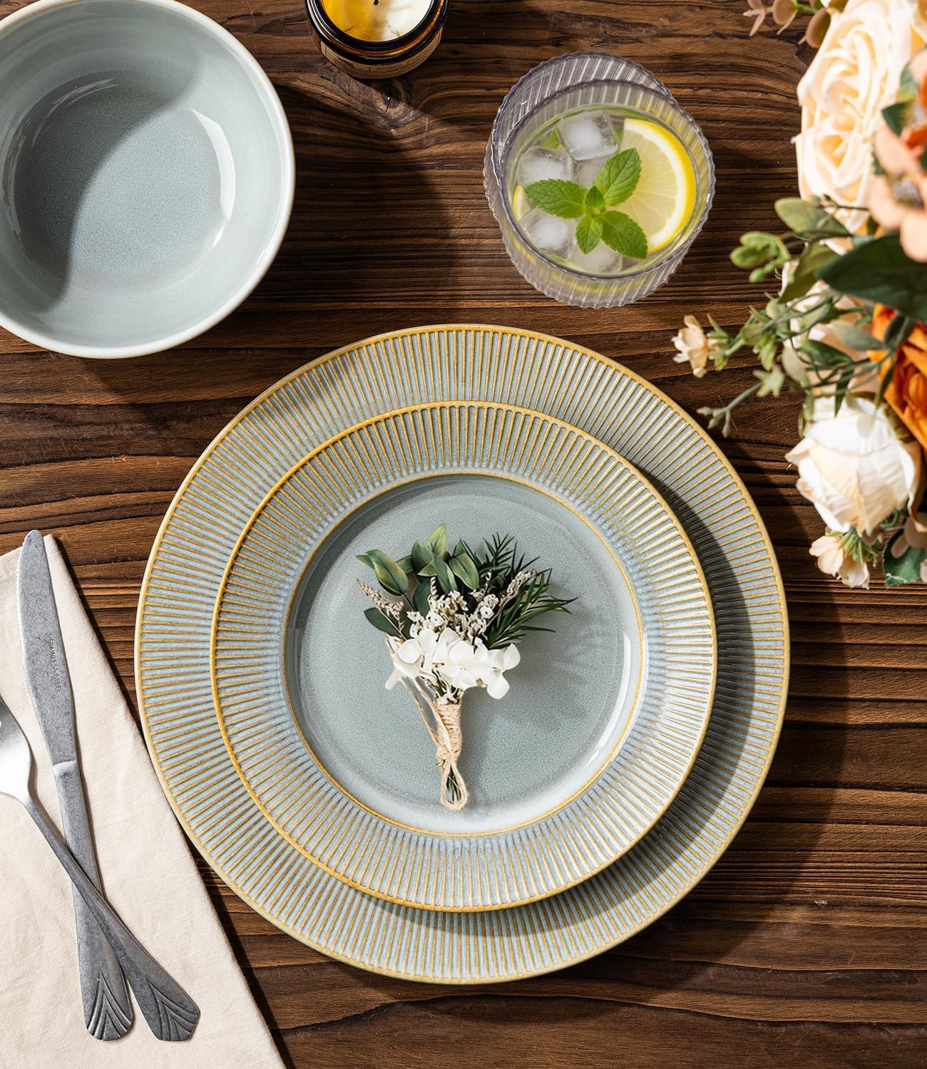 TheTerra 409  Dinnerware Sets for 4,Desert Sage