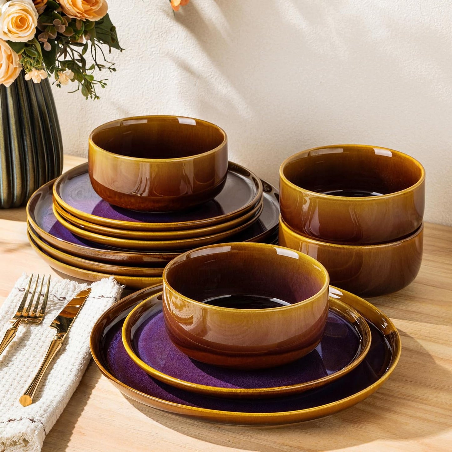 TheTerra 407  Dinnerware Sets for 4,Amber Amethyst