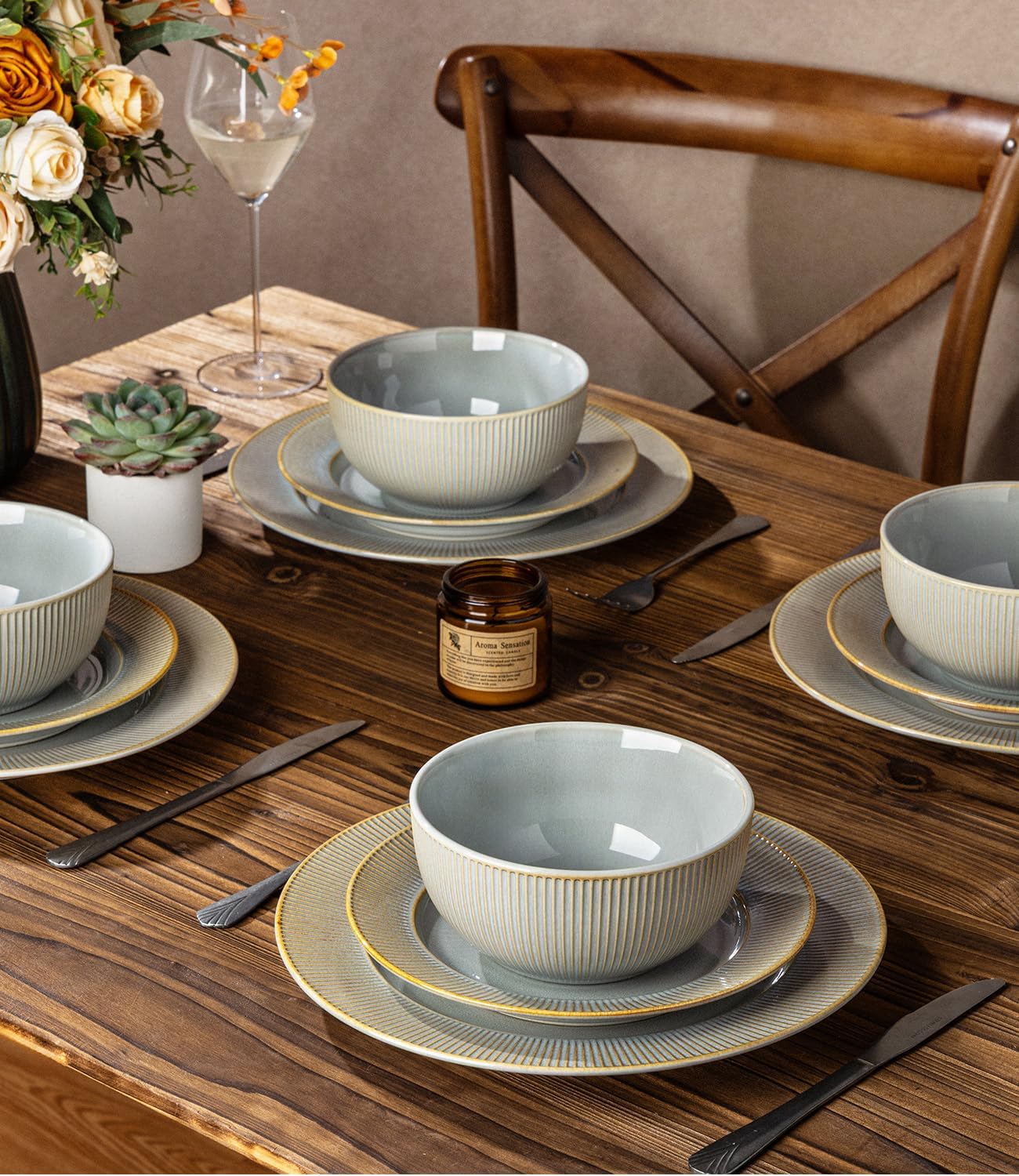TheTerra 409  Dinnerware Sets for 4,Desert Sage