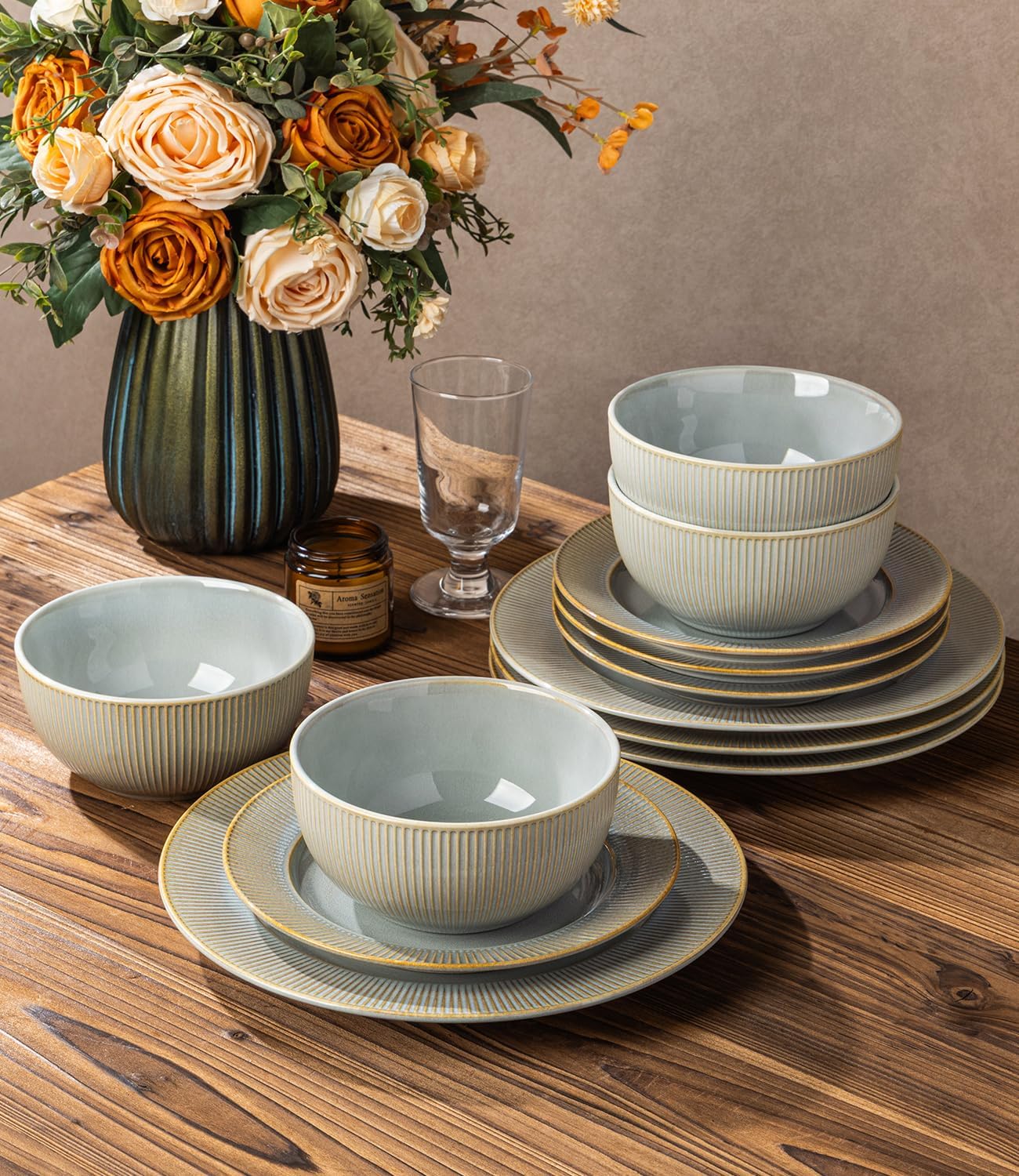 TheTerra 409  Dinnerware Sets for 4,Desert Sage