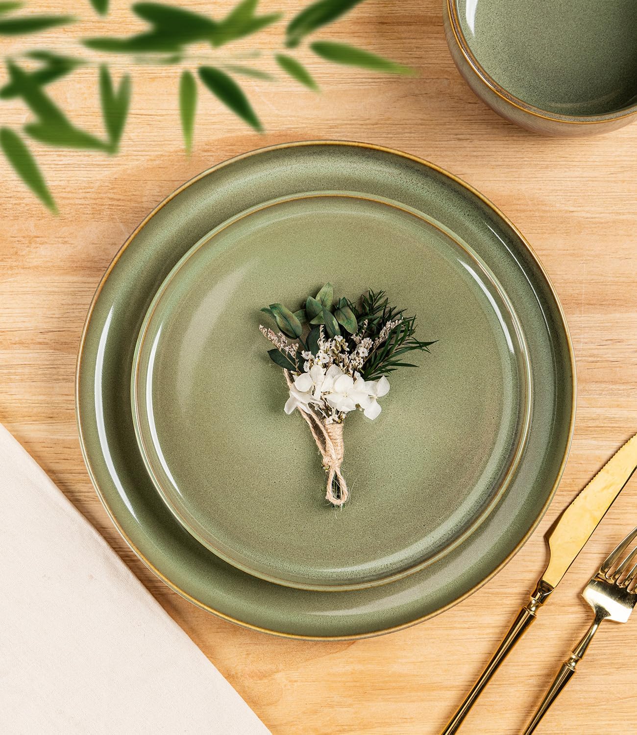 TheTerra 407  Dinnerware Sets for 4,Sage Umber