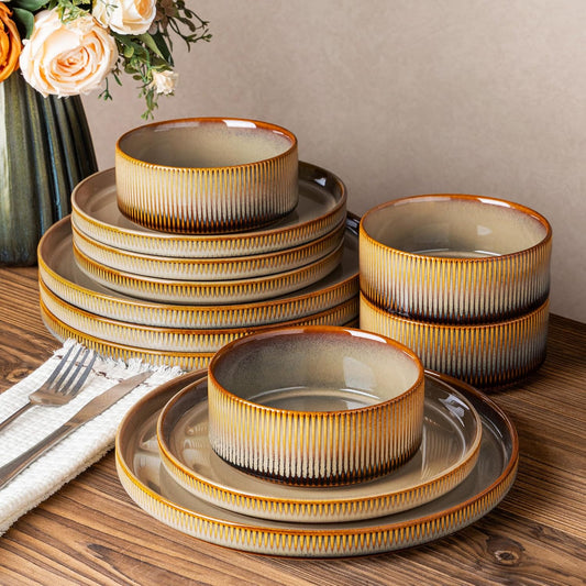 TheTerra 401 Dinnerware Sets for 4,Creamy Amber