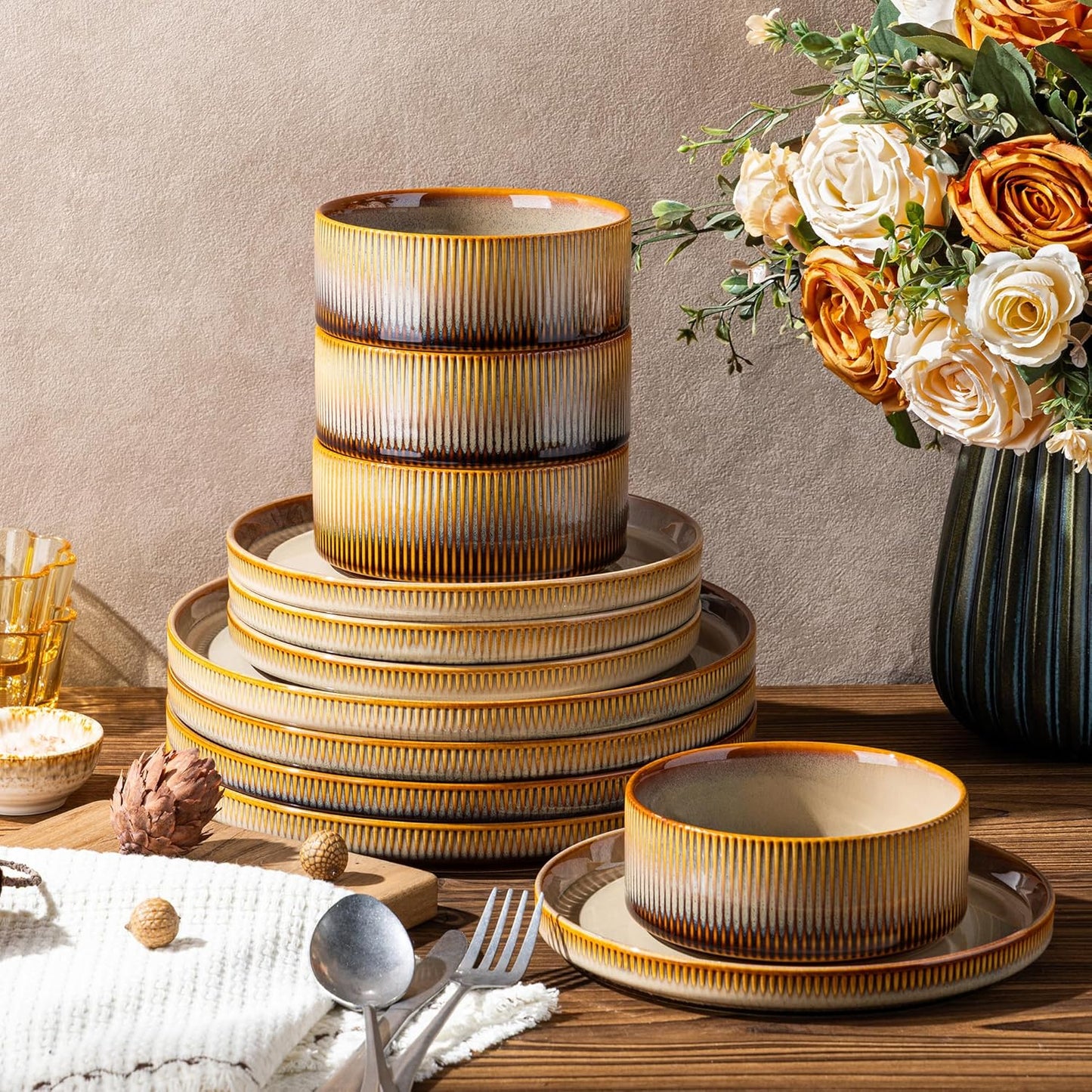 TheTerra 401 Dinnerware Sets for 4,Creamy Amber