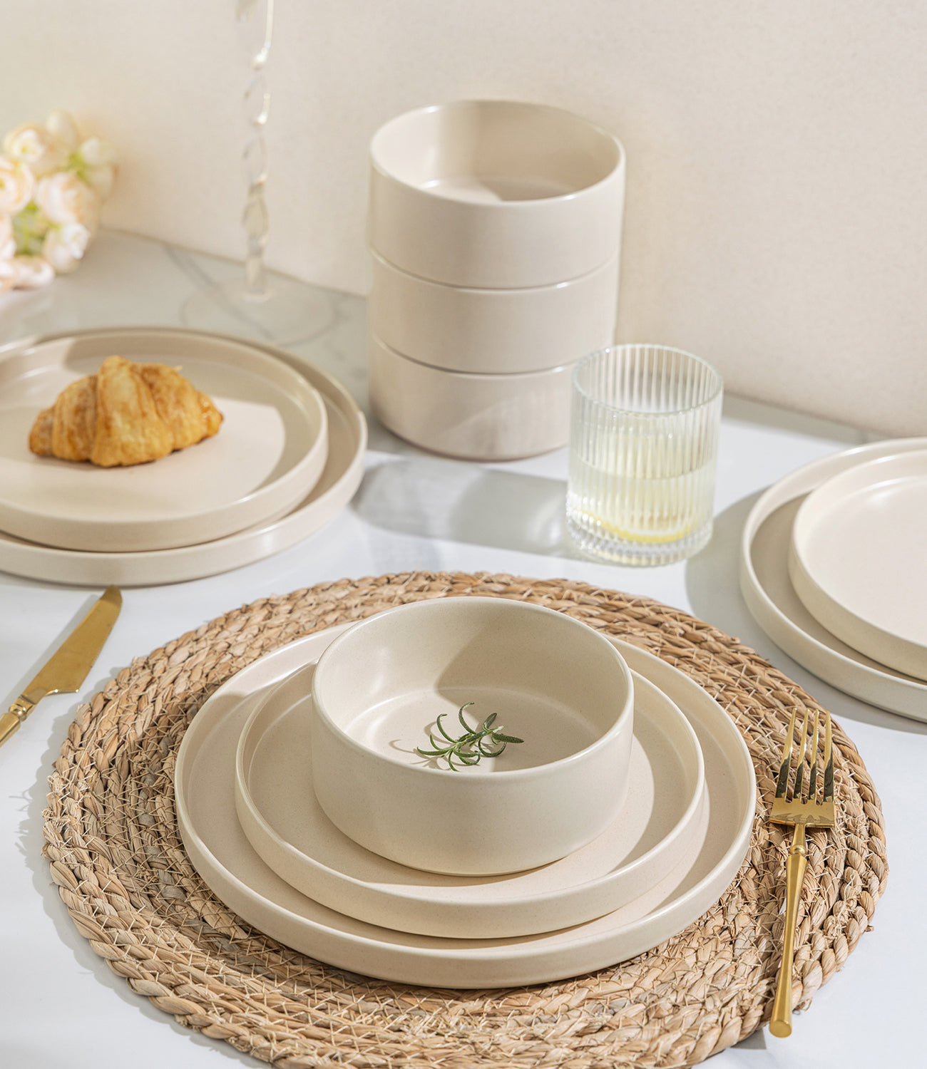 TheTerra Ceramic Dinnerware Sets for 4, 12 Pieces Handmade Reactive Glaze Plates and Bowls Set, Scratch Resistant Dish Set, Oven & Microwave & Dishwasher Safe