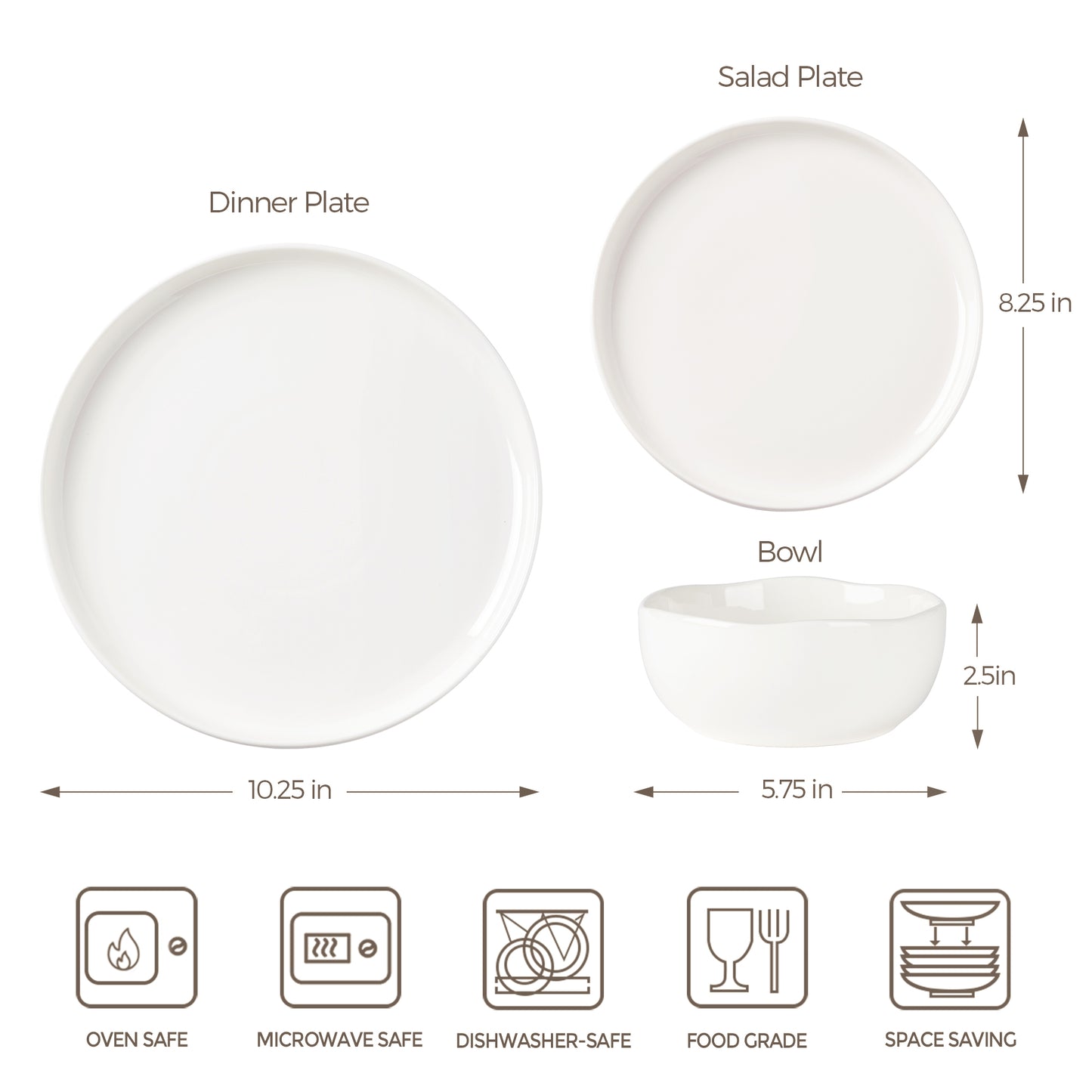 TheTerra Ceramic Dinnerware Sets for 4, 12 Pieces Porcelain Lightweight Plates and Bowls Sets, Scratch Resistant Dish Set, Oven & Microwave & Dishwasher Safe, Angel White